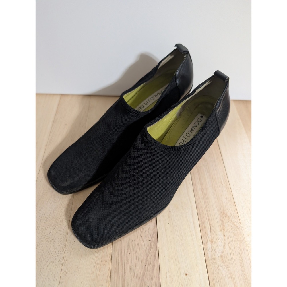 Donald J Pliner Slide Block Heel Black Leather Stretch Fabric Size 8